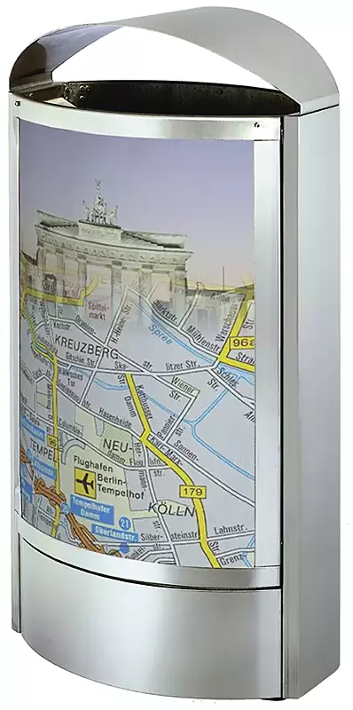 Abfallbehälter CAPITAL aus Edelstahl, mit Werbefläche auf Anfrage erhältlich