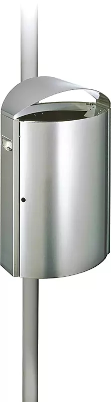 Abfallbehälter CAPITAL, 50 Liter, zur Pfostenbefestigung, aus Edelstahl, mit Ascher (Mehrpreis)