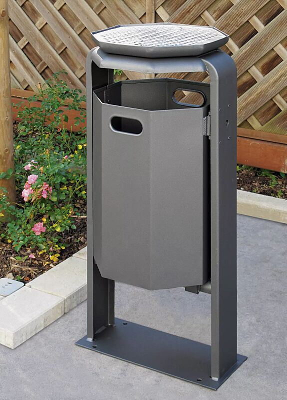 Abfallbehälter COVENTRY, zum Aufdübeln, mit Ascheraufsatz COVENTRY, in DB 703 eisenglimmer