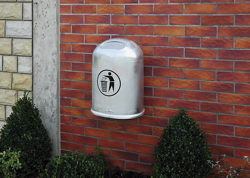 Abfallbehälter DERBY mit Federeinwurfklappe, ohne Ascher, feuerverzinkt