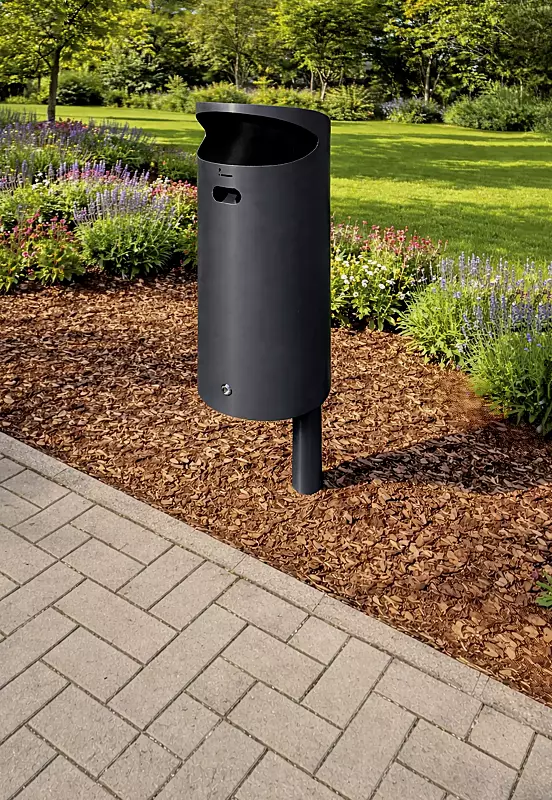 Abfallbehälter FOSTON mit Ascher, zum Einbetonieren, Edelstahl pulverbeschichtet in DB 703 eisenglimmer