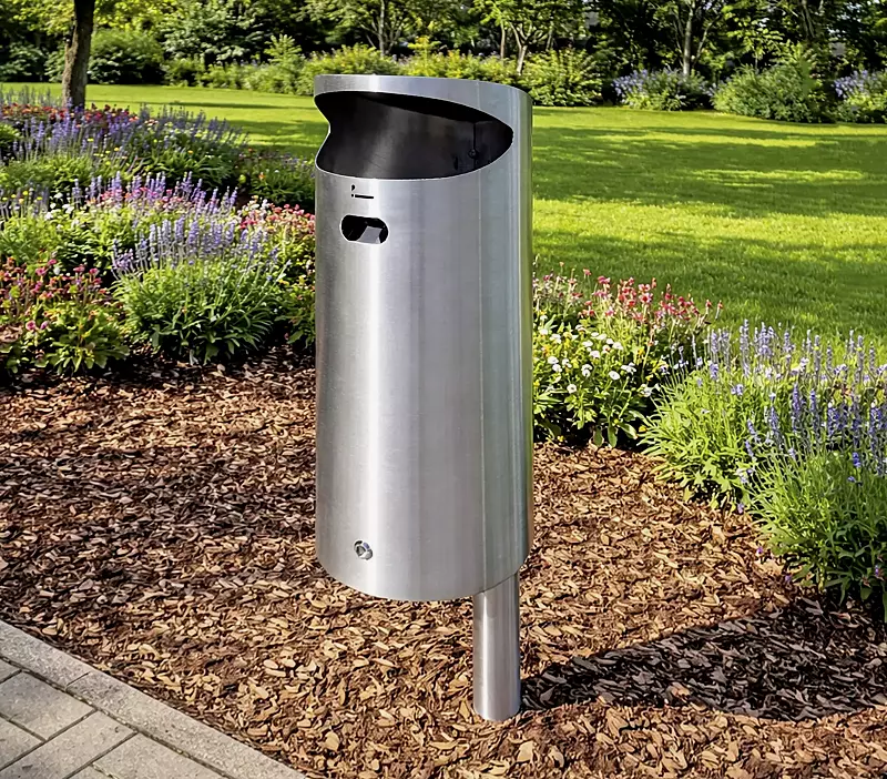 Abfallbehälter FOSTON mit Ascher, zum Einbetonieren, aus Edelstahl
