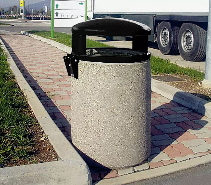abfallbehaelter-garda---h__shoKAT0068827 Abfallbehälter GARDA - H, Beton mit transparenter Beschichtung in sand - 4/A, Schutzdach in RAL 7021 schwarzgrau