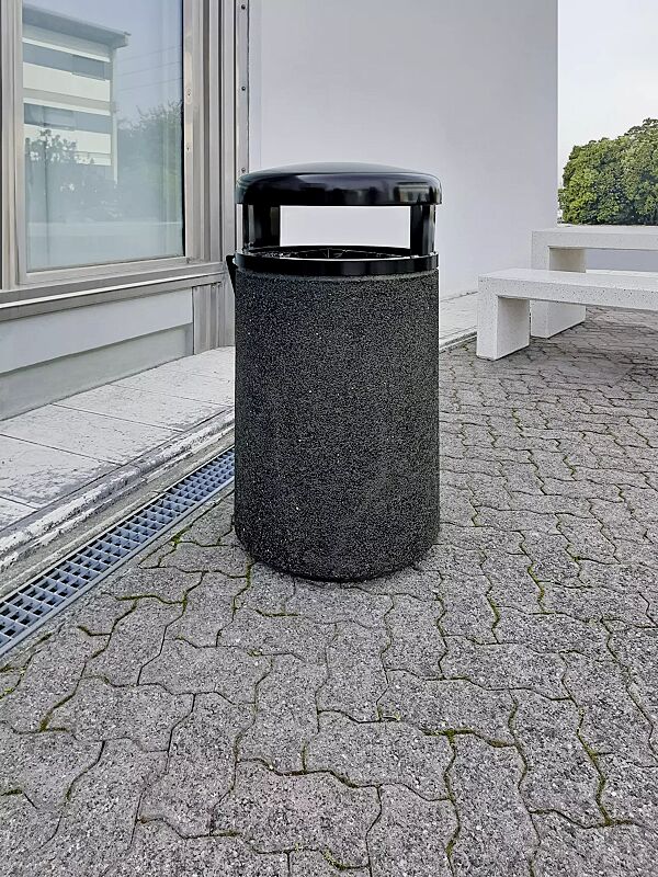 abfallbehaelter-garda---h__shoKAT0072090 Abfallbehälter GARDA - H, Beton mit transparenter Beschichtung in schwarz - 20, Schutzdach in RAL 7021 schwarzgrau