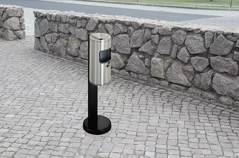 Abfallbehälter GLASGOW mit Ascher, aus Edelstahl, mit Standfuß zum freien Aufstellen (Zubehör)