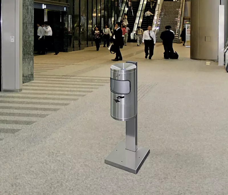 Abfallbehälter GLASGOW mit Ascher, aus Edelstahl, mit Standfuß zum Aufdübeln (Zubehör)