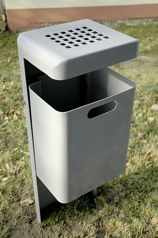 Abfallbehälter HALIFAX, 43 Liter, mit Ascher, zum Einbetonieren, feuerverzinkt