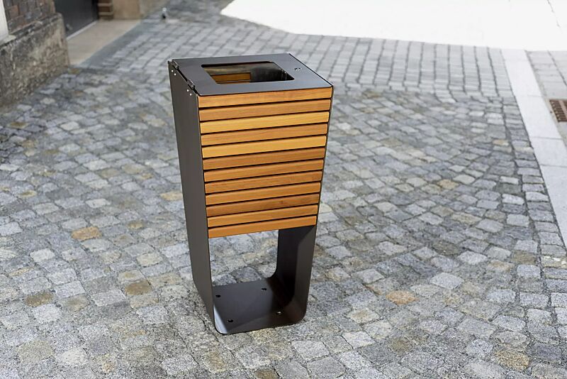 Abfallbehälter KARMA mit Innenbehälter, Stahlteile in DB 703 eisenglimmer