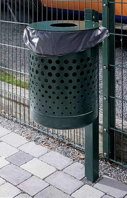abfallbehaelter-koeln__shoKAT0065040 Abfallbehälter KÖLN ohne Ascher, 35 Liter, mit Lochoptik, zum Einbetonieren, in RAL 6005 moosgrün