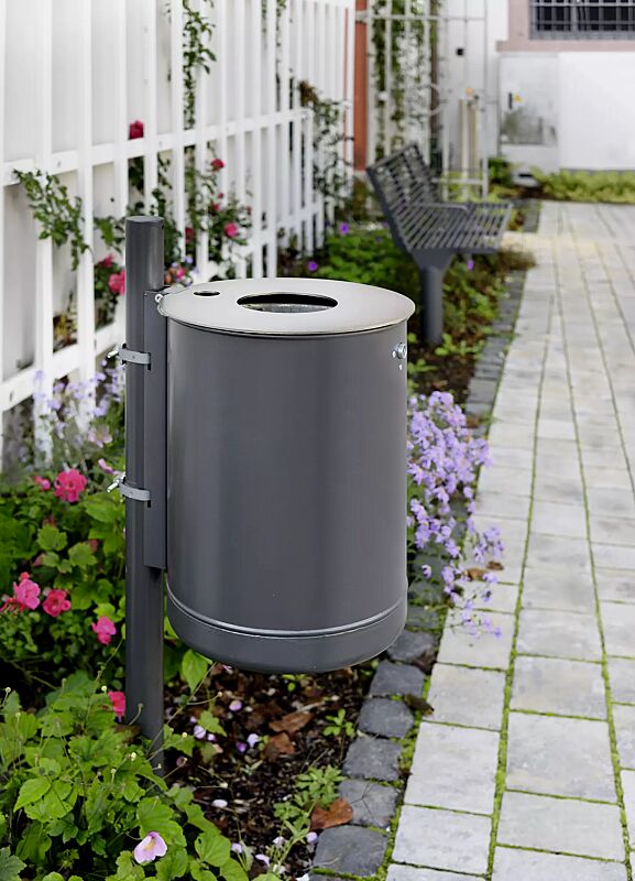abfallbehaelter-koeln__shoKAT0077103 Abfallbehälter KÖLN, 50 Liter, mit Ascher, Vollblech, zur Wandbefestigung, in DB 703 eisenglimmer