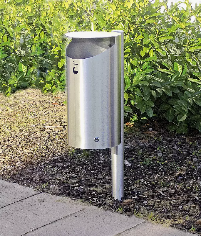 abfallbehaelter-leicester__shoKAT0008526 Abfallbehälter LEICESTER mit Ascher, Edelstahl geschliffen, zum Einbetonieren