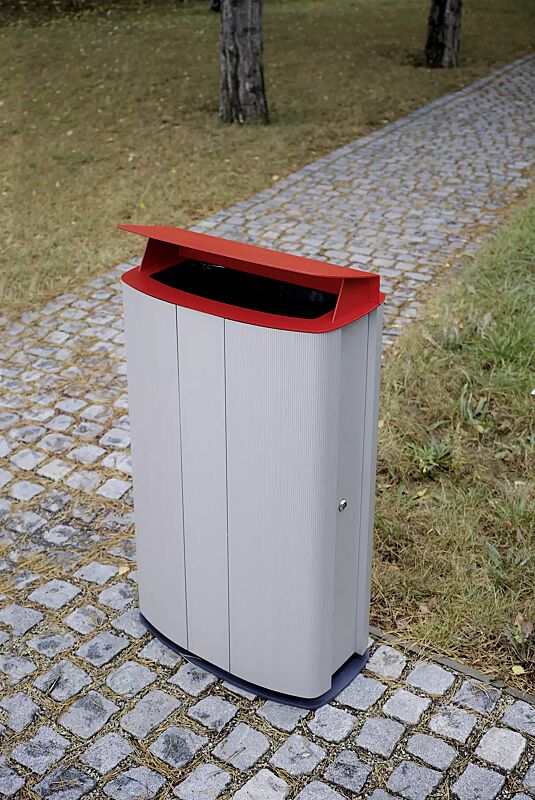 abfallbehaelter-maximinium__shoKAT0053787 Abfallbehälter MAXIMINIUM, Stahlteile in RAL 3003 rubinrot und RAL 7016 anthrazitgrau