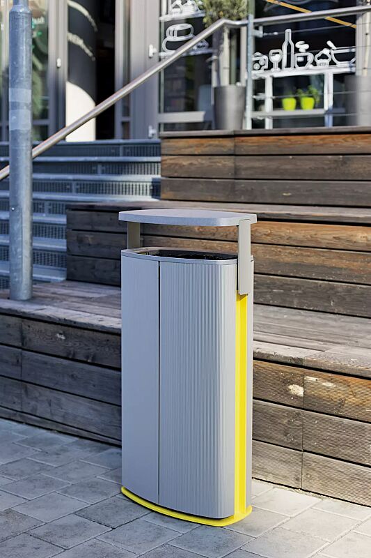 abfallbehaelter-minium__shoKAT0041413 Abfallbehälter MINIUM mit Schutzdach, Standbehälter zum Aufdübeln, Stahlteile in Sonderfarbe (auf Anfrage)