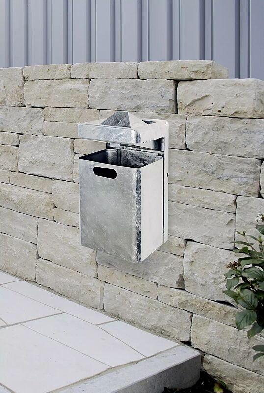 Abfallbehälter OXFORD mit Ascher, zur Wandbefestigung, feuerverzinkt