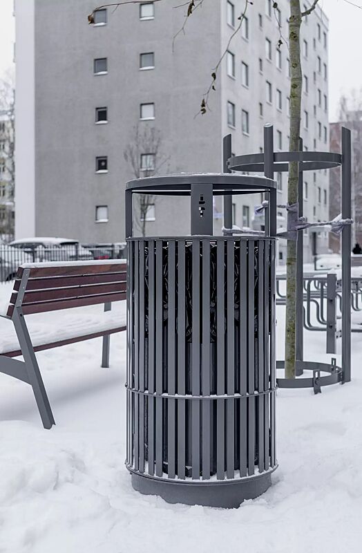 Abfallbehälter PLAZA, Stahlteile in RAL 7012 basaltgrau