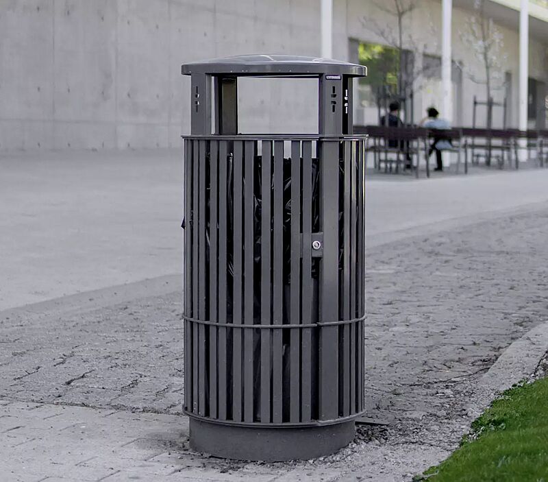 Abfallbehälter PLAZA, Stahlteile in RAL 7012 basaltgrau