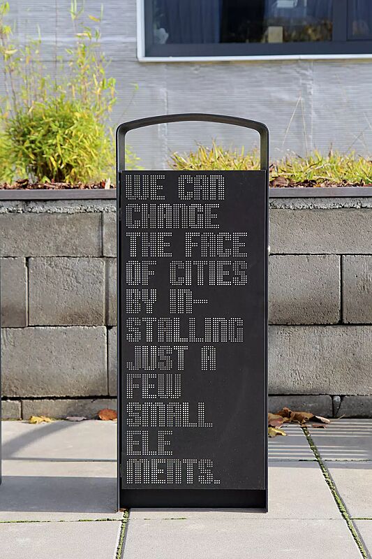 abfallbehaelter-prax__shoKAT0036109 Abfallbehälter PRAX, Korpus: HPL (individuelle Gestaltung auf Anfrage), Stahlteile in RAL 7016 anthrazitgrau