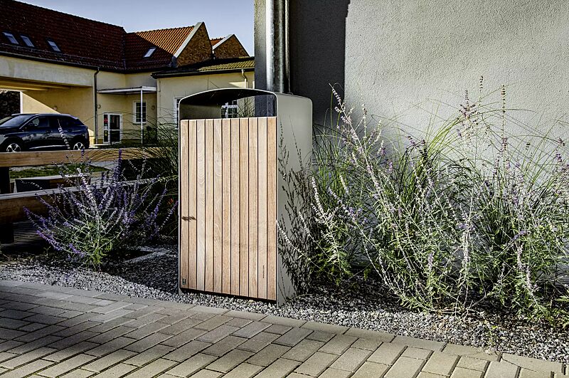 abfallbehaelter-prax__shoKAT0076213 Abfallbehälter PRAX, 120 Liter, Korpus: Jatobaholzbelattung, Stahlteile in RAL 9007 graualuminium