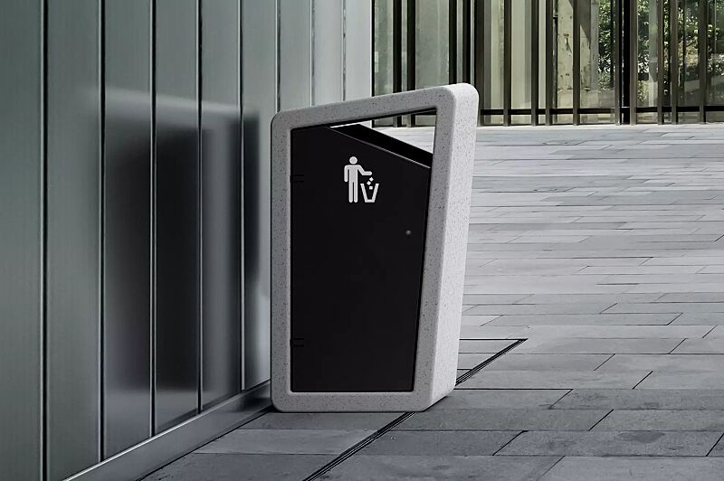 Abfallbehälter QU-BELLA, Stahlteile lackiert in RAL 7021 schwarzgrau