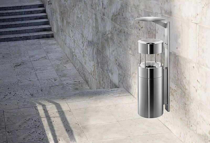 abfallbehaelter-queen__shoKAT0024277 Abfallbehälter QUEEN mit Ascher, zur Wandbefestigung, Abfallbehälter mit Löschaufsatz, Ascher mit Trichter