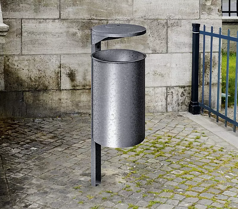 Abfallbehälter SALTILLO, zum Einbetonieren mit Anschraubflansch, feuerverzinkt