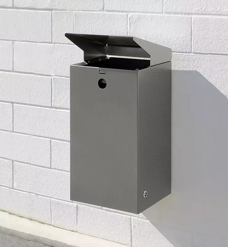 abfallbehaelter-sheffield-__shoKAT0020704 Abfallbehälter SHEFFIELD mit Ascher, Behälter in DB 703 eisenglimmer, Schutzdach aus Edelstahl, zur Wandbefestigung
