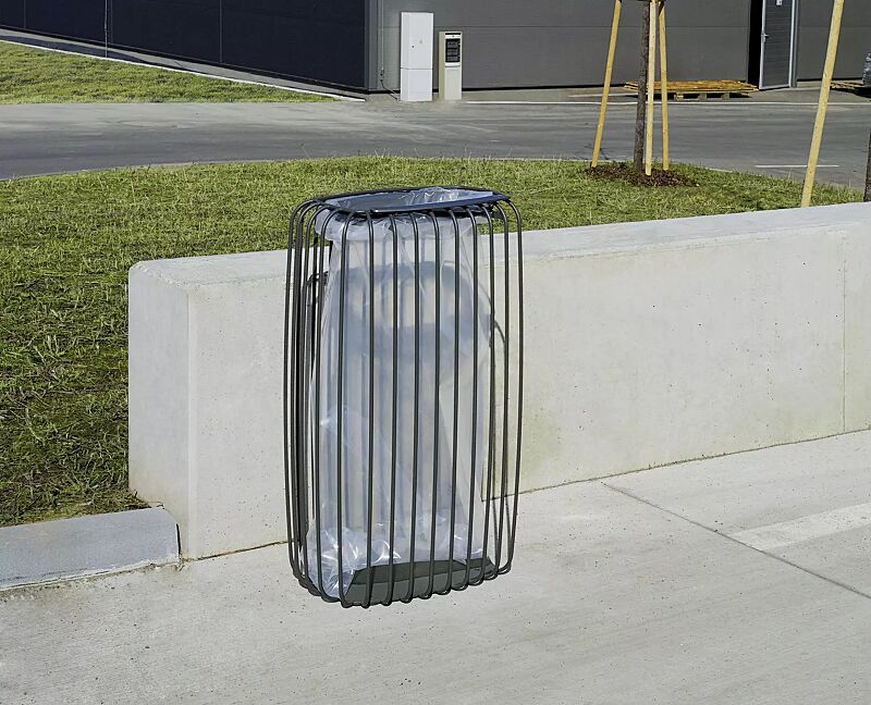 Abfallbehälter TLESK mit Abfallsackhalterung, in RAL 7016 anthrazitgrau