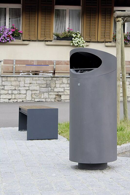 Abfallbehälter TOLUCA, 100 Liter, mit Ascher, zum Aufdübeln, in DB 702 eisenglimmer