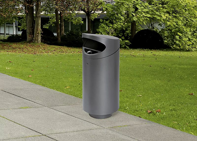 Abfallbehälter TOLUCA, 60 Liter, mit Ascher, zum Aufdübeln, in RAL 7016 anthrazitgrau