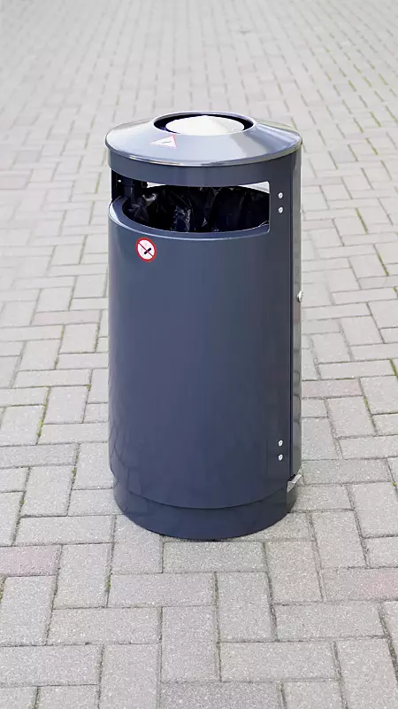Abfallbehälter UTENA mit Ascher und Abfallsackhaltering, in RAL 7016 anthrazitgrau