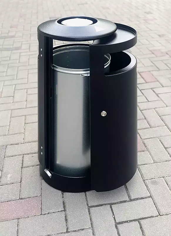 Abfallbehälter UTENA mit Ascher und Innenbehälter, in RAL 7021 schwarzgrau