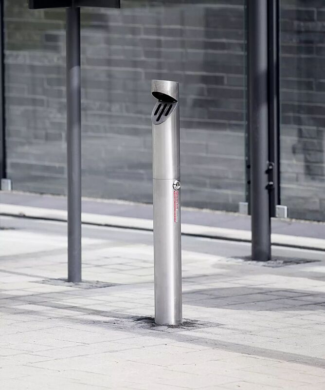 Standascher LENOX zum Aufdübeln, Behälterkopf schräg, aus Edelstahl V2A, geschliffen