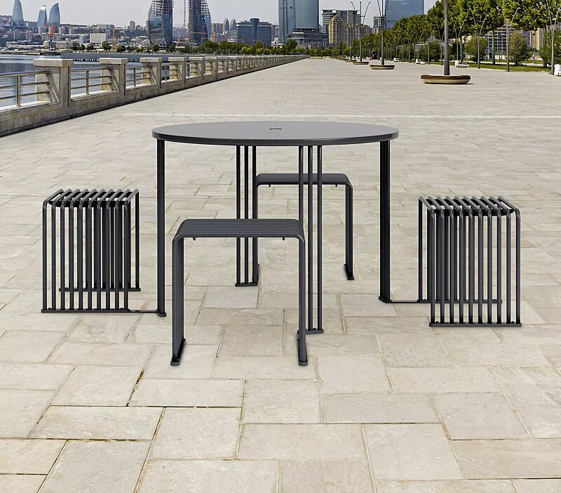 Bank-Tisch-Kombination ANZIO, 4-Sitzer, mit rundem Tisch, Standard-Ausführung, in eisenglimmergrau