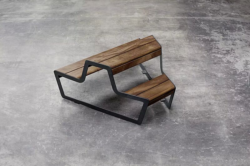 Bank-Tisch-Kombination LINK, Einzelelement, modular erweiterbar, Stahlteile in RAL 7021 schwarzgrau