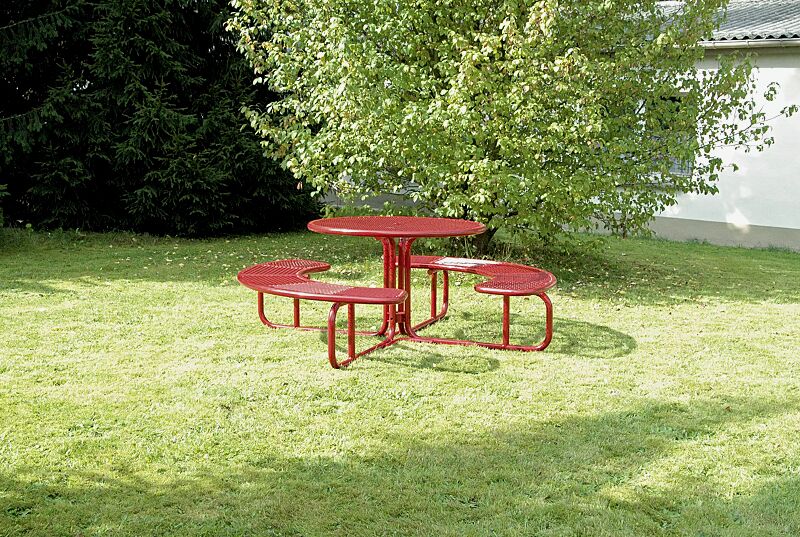 bank-tisch-kombination-pavia__shoKAT0037931 Bank-Tisch-Kombination PAVIA, rund, in RAL 3000 feuerrot