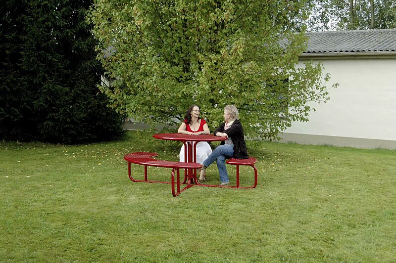 bank-tisch-kombination-pavia__shoKAT0037935 Bank-Tisch-Kombination PAVIA, rund, in RAL 3000 feuerrot