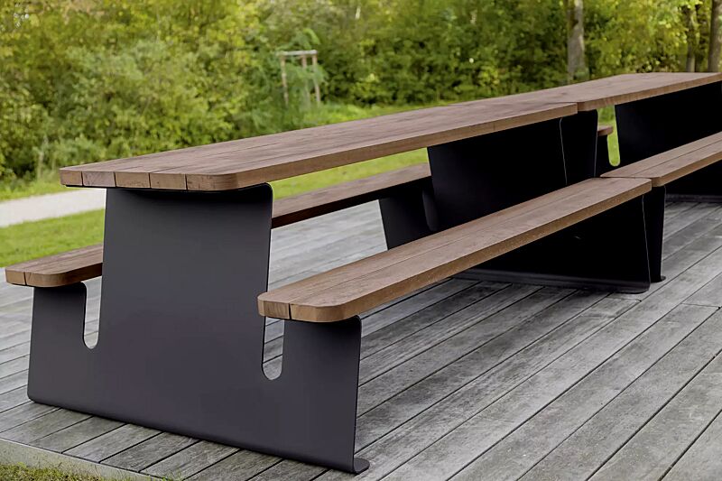 bank-tisch-kombination-waver__shoKAT0075853 Bank-Tisch-Kombination WAVER mit Hartholzbelattung, Stahlteile in RAL 7016 anthrazitgrau