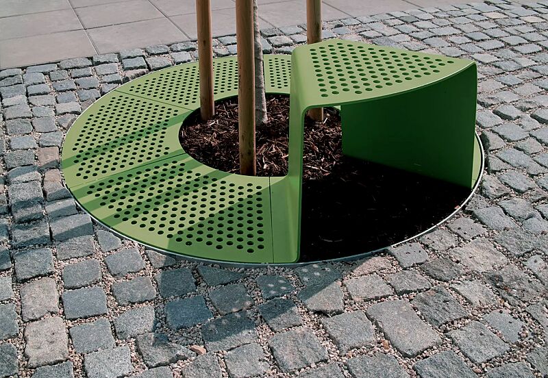 baumschutzrost-sinus__shoKAT0051539 Baumschutzrost SINUS mit 1 Sitz, Sitz ohne Kunststoffnoppen, in RAL 6010 grasgrün