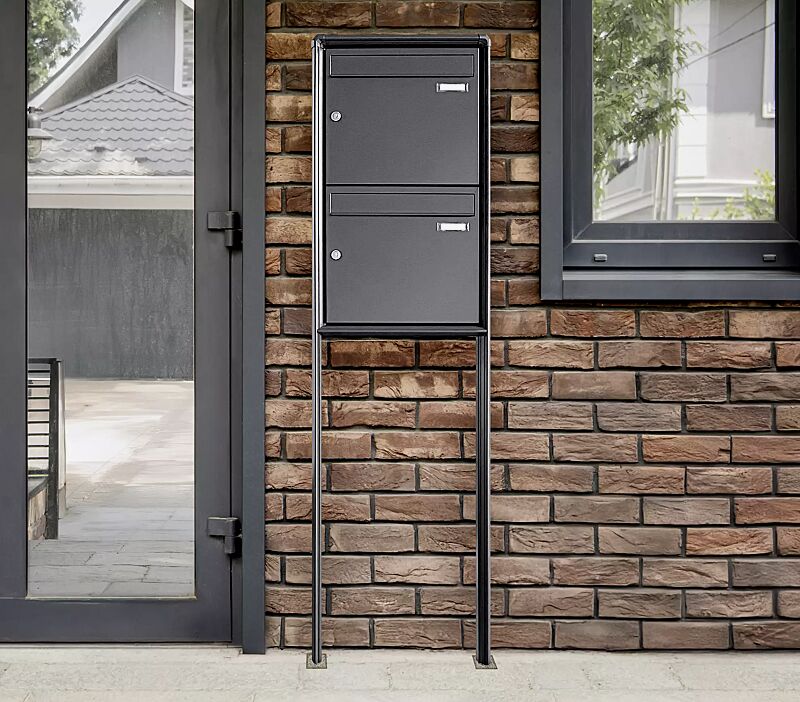 Briefkastenanlage Nizza mit Ständeranlage, zum Einbetonieren, 2 Briefkästen (untereinander), ohne Sprech- / Klingelfach