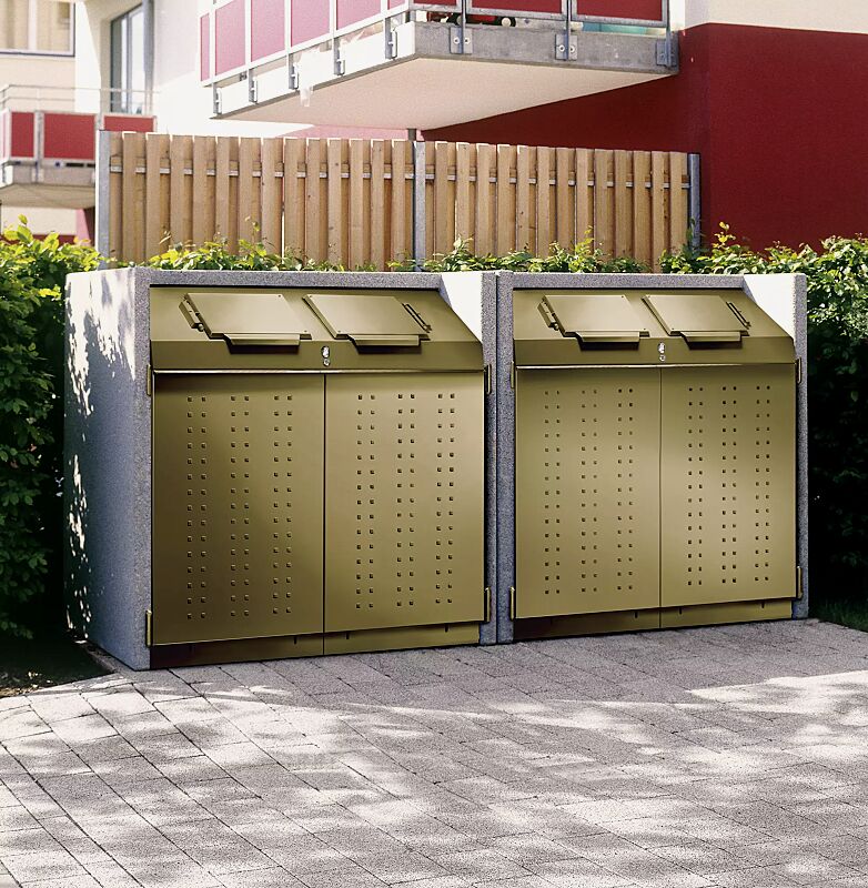 Containerbox DARWEN, Korpus Procarat mixed, Stahlteile in RAL 1035 perlbeige mit zentraler Schließung (Mehrpreis)