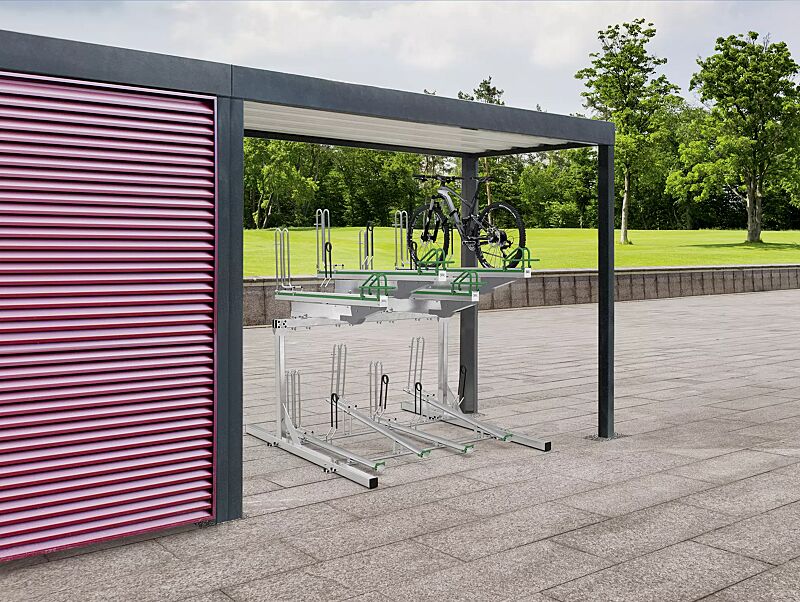 doppelstock-fahrradparksystem-flexhub-premium__shoKAT0072224 Doppelstock-Fahrradparksystem FLEXHUB PREMIUM, einseitig, 8 Stellplätze, mit Tastleisten (Zubehör)