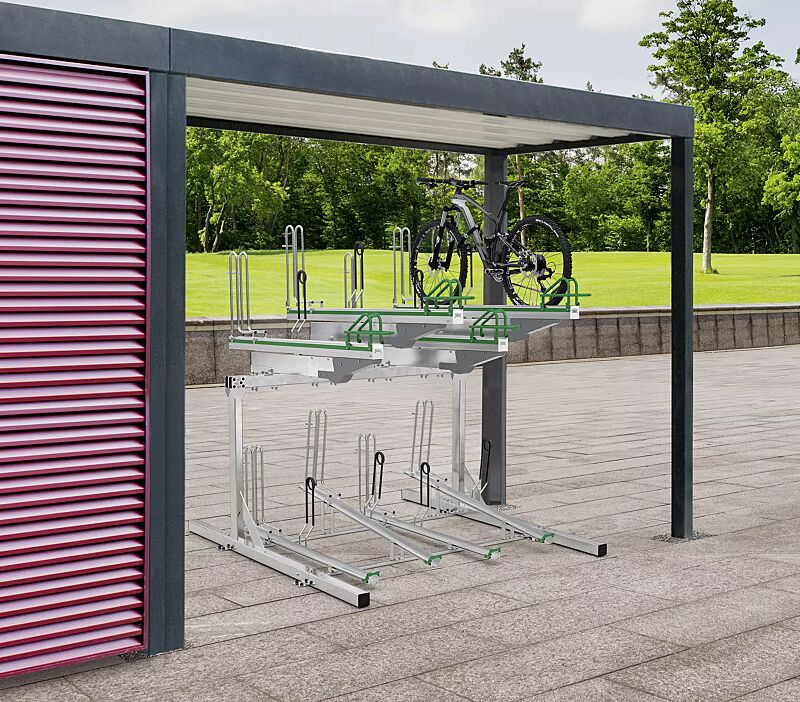 Doppelstock-Fahrradparksystem FLEXHUB PREMIUM, einseitig, 8 Stellplätze, mit Tastleisten (Zubehör)