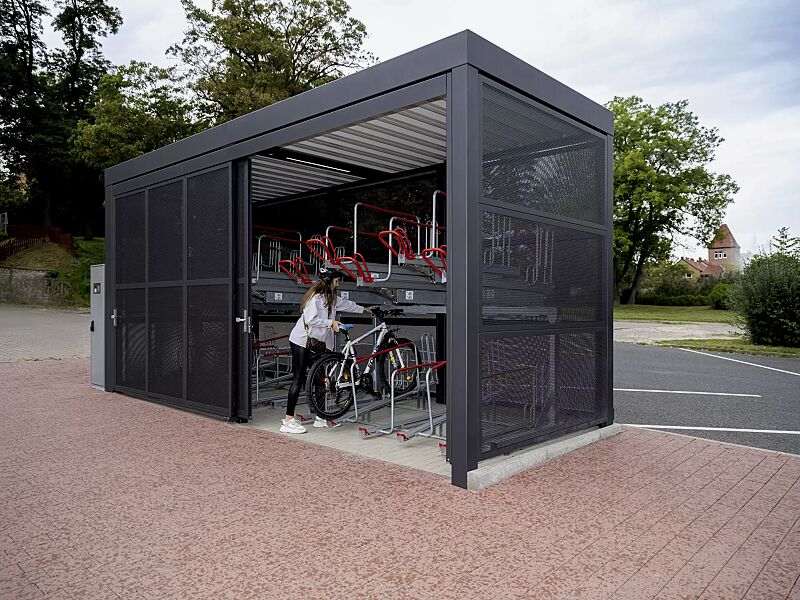 doppelstock-fahrradparksystem-flexhub__shoKAT0075898 Doppelstock-Fahrradparksystem FLEXHUB, MULTIPORT® Rad, Elektronisches Zugangs- und Buchungssystem SmartBikeBox
