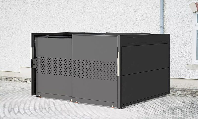 fahrradgarage-styleout-bike__shoKAT0061151 Fahrradgarage STYLEOUT® BIKE QUBIS, Rück-, Seitenwände und Schiebetüren in RAL 7016 anthrazitgrau, Dach Aluminium eloxiert