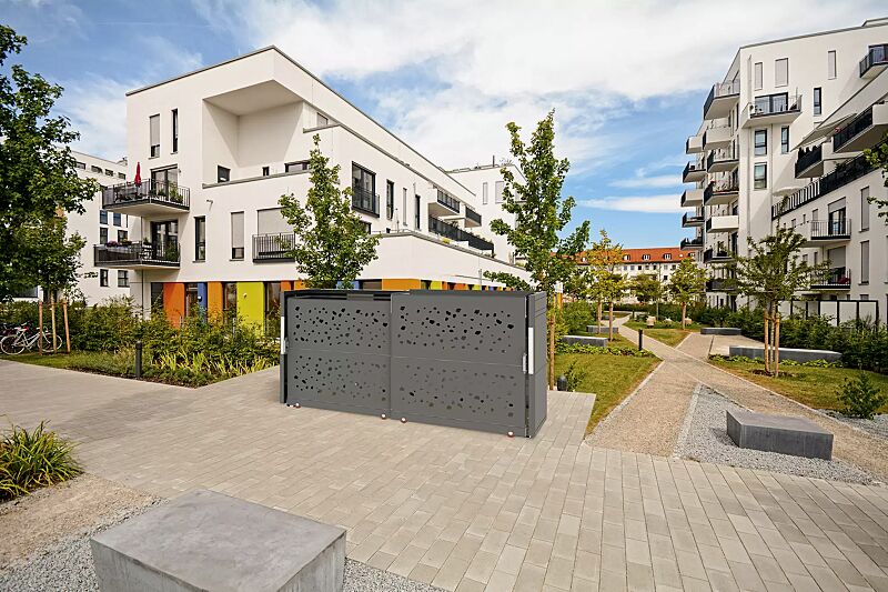 fahrradgarage-styleout-bike__shoKAT0061155 Fahrradgarage STYLEOUT® BIKE TOMO, Rück-, Seitenwände und Schiebetüren in RAL 7016 anthrazitgrau, Dach Aluminium eloxiert