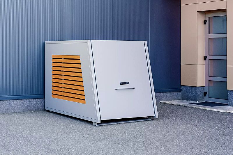 fahrradgarage-styleout-bikebox__shoKAT0071063 Fahrradgarage STYLEOUT® BIKEBOX LINIS, Seitenwände mit Lamellen in Holzdekor Douglasie, Aluminiumkonstruktion in RAL 9006 weißaluminium