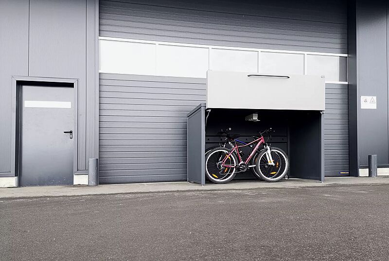 fahrradgarage-styleout-garage__shoKAT0065417 Fahrradgarage STYLEOUT® GARAGE, inkl. Steckdosenleiste, Stahlkonstruktion in RAL 7016 anthrazitgrau, Öffnungsklappe in RAL 9007 graualuminium