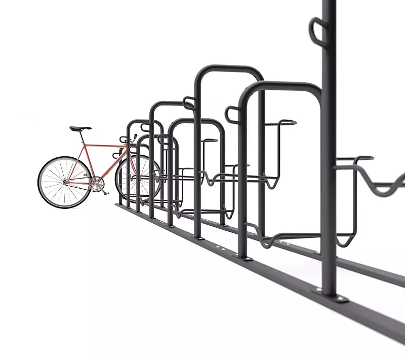 Fahrradparker ZIROS, einseitig 90°, tief / hoch, Radabstand 600 mm, zum Aufdübeln bei +/- 0 mm, in RAL 716 anthrazitgrau