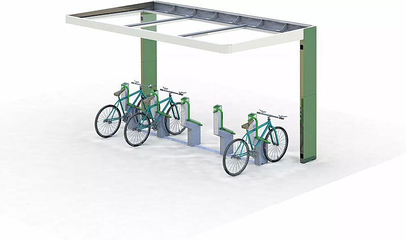 fahrradparksystem-bikeep__shoKAT0061071 Fahrradparksystem BIKEEP, Reihenaufstellung, mit kundenspezifischer RFID-Zugangsberechtigung, integriert in Fahrradüberdachung PURE