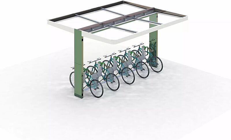 fahrradparksystem-bikeep__shoKAT0061073 Fahrradparksystem BIKEEP, Reihenaufstellung, mit kundenspezifischer RFID-Zugangsberechtigung, integriert in Fahrradüberdachung PURE